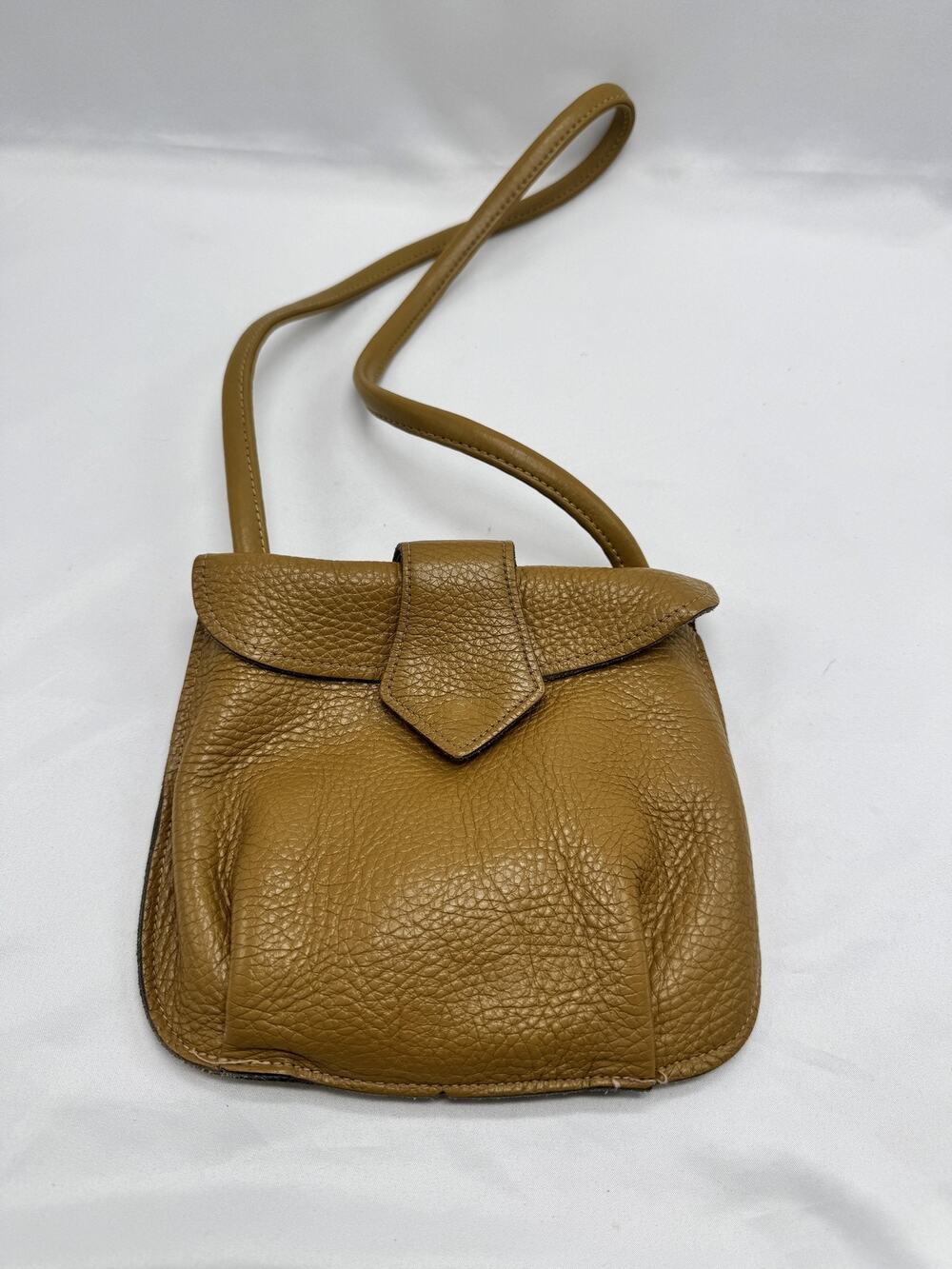 Shoulder Bag Mini Tan Leather Snap Vintage Pocket Purse Everyday Boho Festival